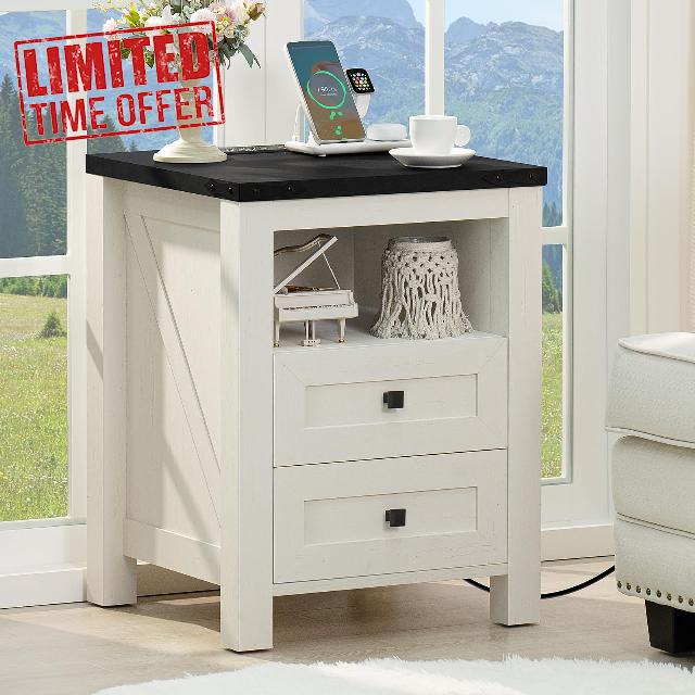 Joaxswe Nightstand with Charging Station and USB Port