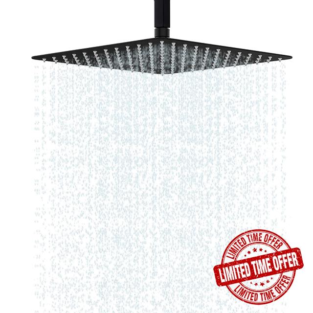 jeriussg Black High-Pressure Square Shower Head Rainfall