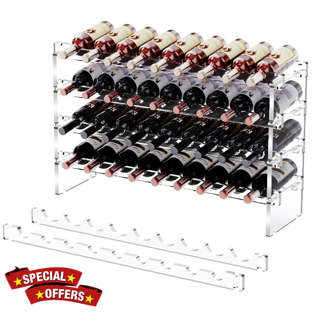 solaround Wine Rack Freestanding Floor - 4 Tiers Stackable Wine Rack 36 Bottle Wine Bottle Holder Acrylic Wine Holder Wine Storage for Kitchen