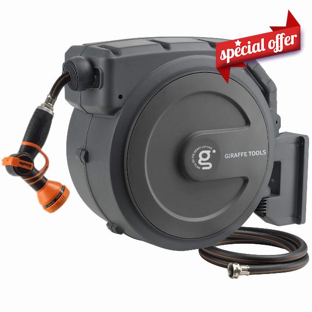 Giraffe Tools Retractable Garden Hose Reel 1/2 Inch x 130 ft