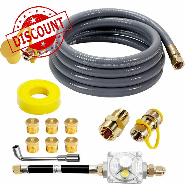 Upgraded Propane to Natural Gas Conversion Kit with Regulator & Brass Nozzles in Three Different Orifices