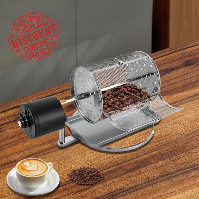 BAITGMYING Coffee Roaster Machine 14W Electric Coffee Roaster Stainless Steel Bean Roaster Machine with Diamond Shaped Hollow Holes for Cafes Hotels Cake Rooms Kitchen