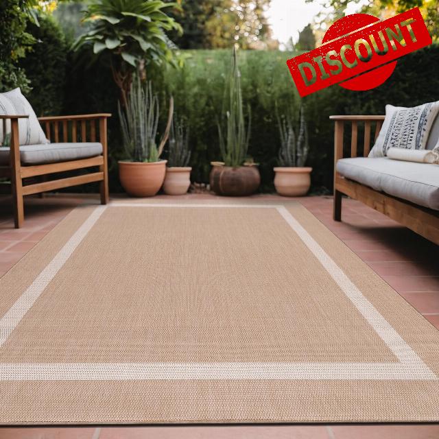 Bordered Outdoor Rug 6x9 Washable Outside Carpet for Indoor Patio Porch Waterproof Easy Cleaning Non Shedding Area Rugs Beige 6 x 9