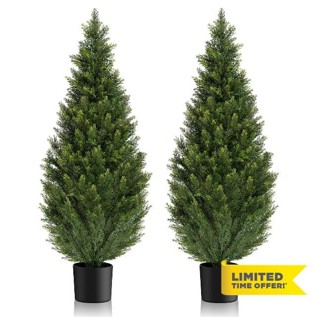 3FT Topiary Cedar Trees Artificial Outdoor Set of 2 Faux Pine Potted Plants UV Resistant Long Lasting Evergreen Fake Cypress Shrubs for Home Front Porch Patio Decor