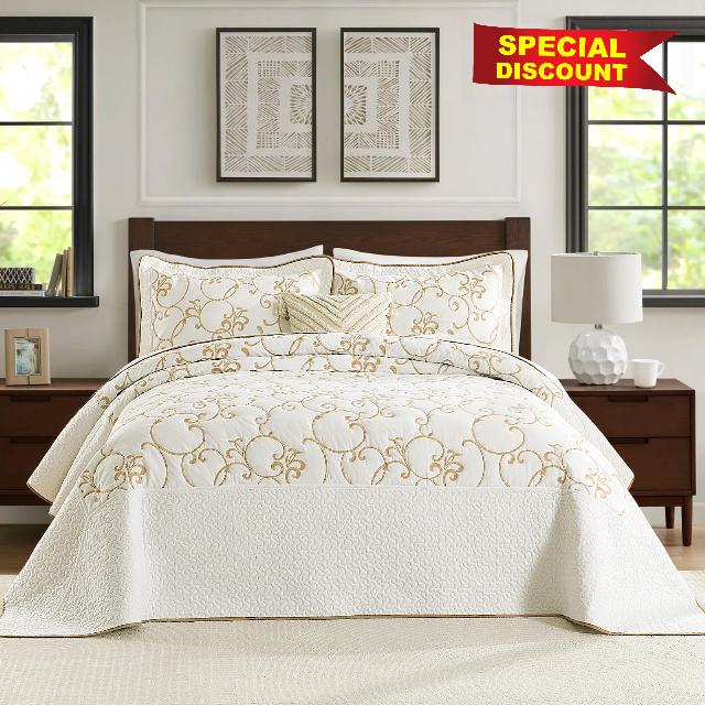 SahSahCasa 100% Cotton 120"x120" California King Bedspread Coverlet Quilt Set