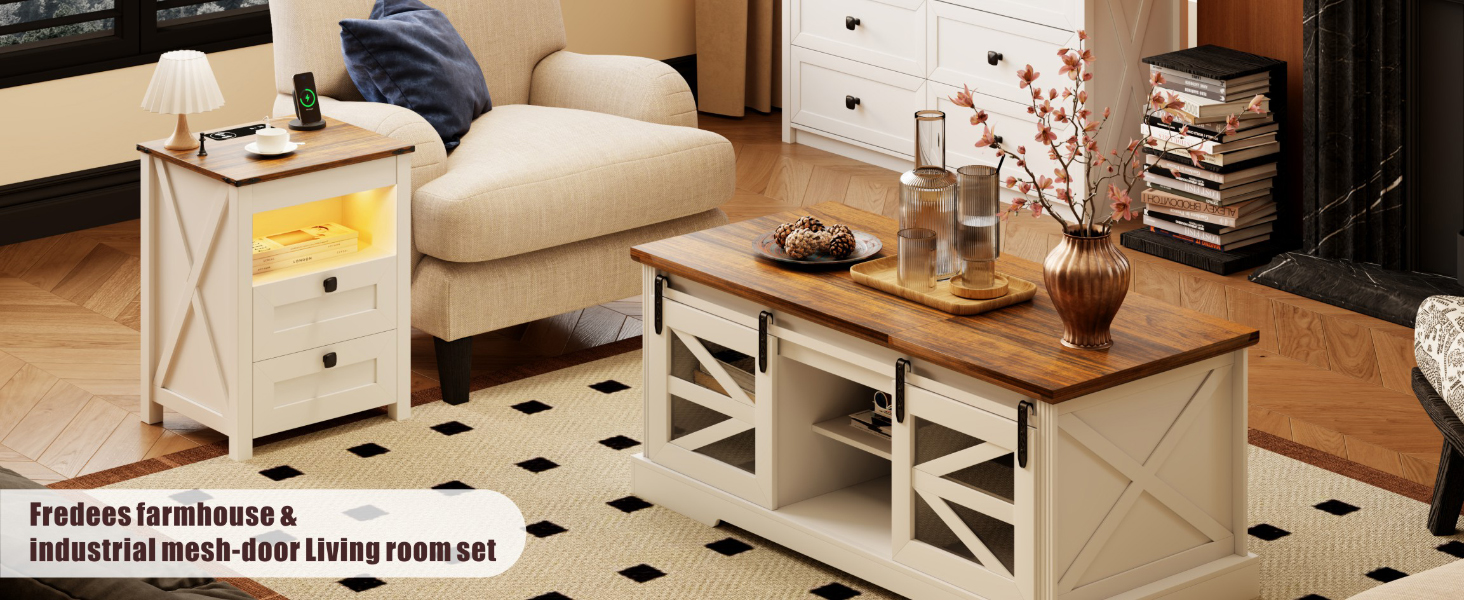Modern End Table with 2 Drawers&Shelve for Bedroom Living Room