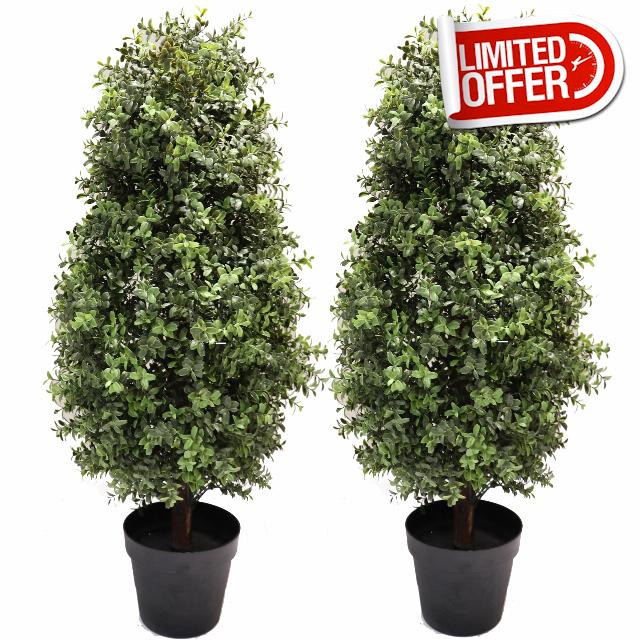 BLONYUVC Artificial Topiary Boxwood Tree 35' UV-Resistance Topiaries Faux Shrub