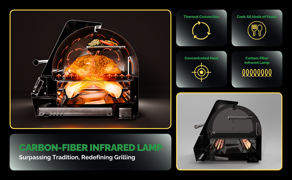 Spacious space, warming rack, digital control, carbon-fiber infrared lamp, integrated probe