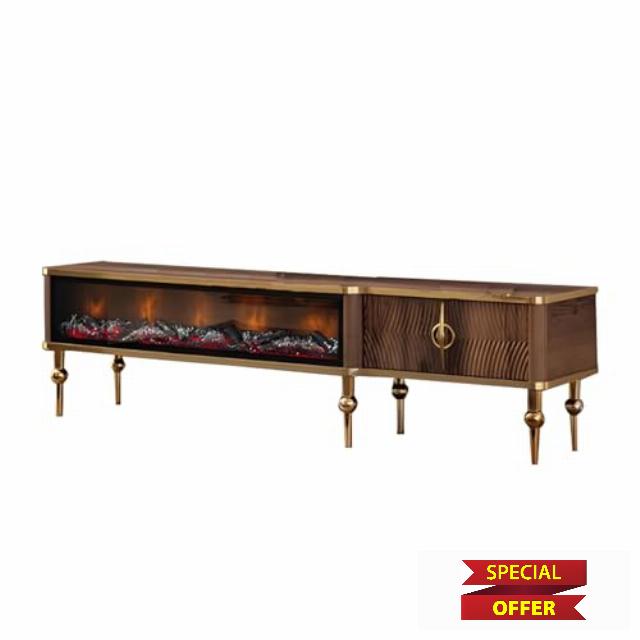 Fireplace TV Stand - Modern High Gloss LED Entertainment Center for Living Room and Bedroom - TV Console with Drawers - Farmhouse TV Stand with Fireplace (Walnut)