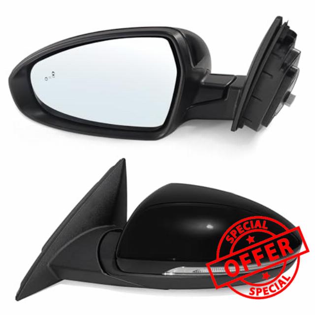 Left Driver Side Mirror Assembly Fits 2019 2020 2021 2022 2023 2024 KIA Forte With Power Glass Heated Turn Signal Blind Spot Detection and Manual Folding Match to Black (8Pins)