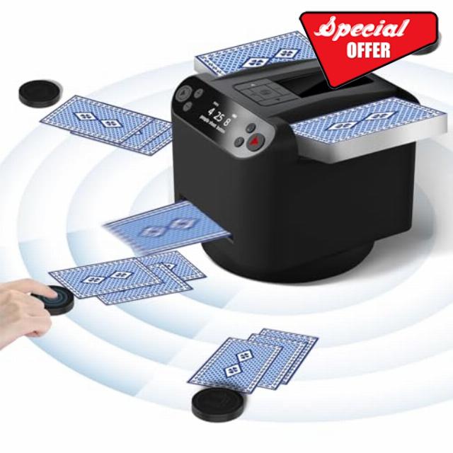 2-in-1 Automatic Card Shuffler and Dealer with 4 Wireless Remote 8 Players Playing 180°/360° Rotating Card Dealer Card Shuffler Rechargeable Ultra Quiet for UNO