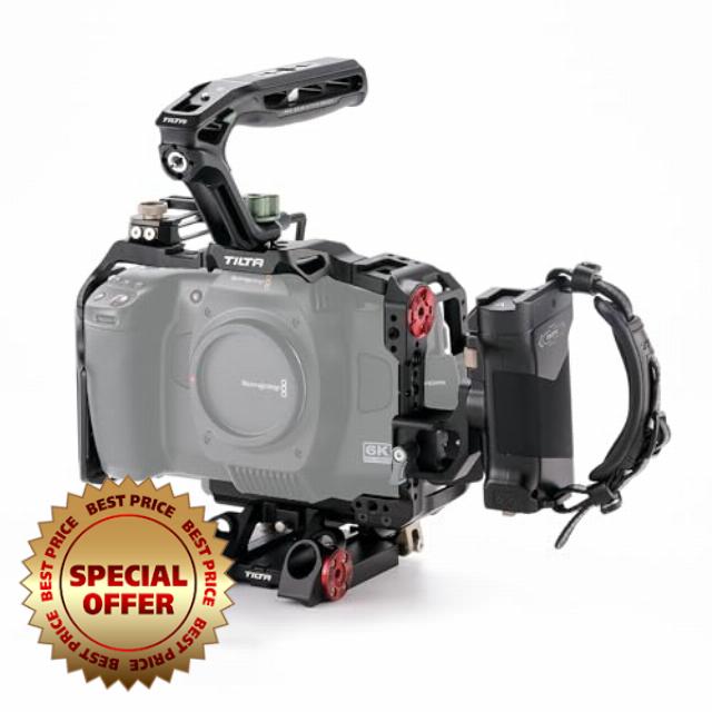 Tilta Camera Cage Compatible with Blackmagic Design Cinema Camera 6K | BMCC 6K | 1/4”-20 Threads | Cold Shoe/Arri Rosette/NATO Rail | Top/Side Handle & Baseplate | TA-T64-A-B (Black