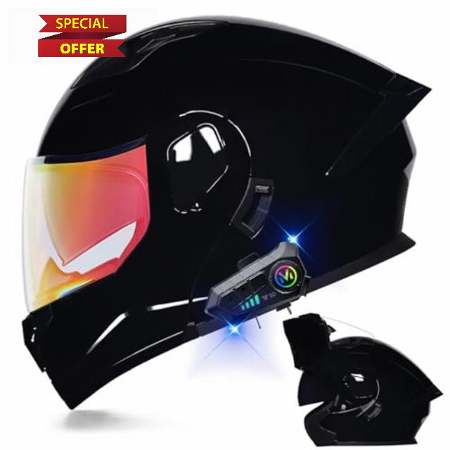 Bluetooth Modular Motorcycle Helmet DOT Approved Full Face Motorcycle Helmet Street Bike Helmet with Flip Up Anti-Fog Double Helmet Dual Speaker with Microphone for Adult Men and Women M-XXL