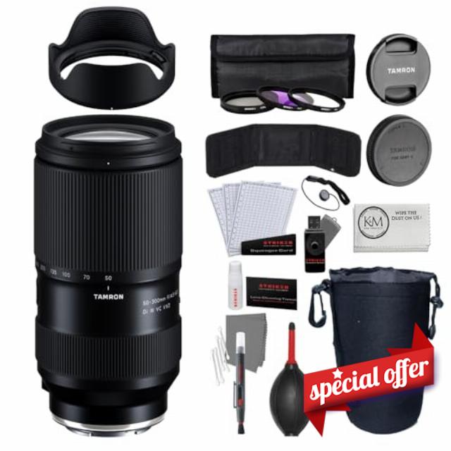 Tamron 50-300mm f/4.5-6.3 Di III VC VXD Lens | Sony E Bundled with Filter Set + Photo Starter Kit + Lens Pouch + Cleaning Cloth (5 Items)