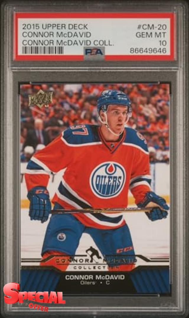 Graded 2015 Upper Deck Connor McDavid #CM-20 Connor McDavid Collection Rookie RC Hockey Card PSA 10 Gem Mint