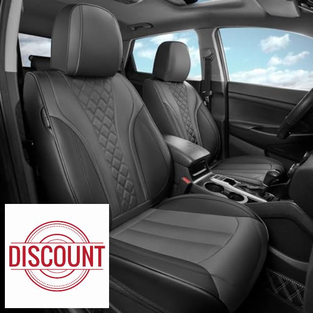 FREESOO Leather Car Seat Covers - Premium Waterproof Faux Leather Car Seat Covers Full Set - Full Coverage Universal Automotive Seat Covers for Most 5 Seater Sedan SUV Pick-up Truck - Black & Gray
