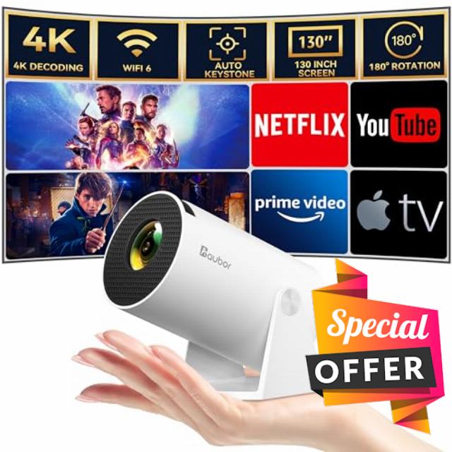 Mini Projector 1080P Support Smart Projector with Android TV 180° Rotatable Portable Projector with WiFi and Bluetooth5.2 Outdoor Short Throw Auto Keystone 130'' Screen Home Theater Projector