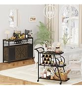 Aubtik Wine Bar Cabinet and Wine Rack Table Set, Industrial Buffet Cabinet with Storage and Frees...