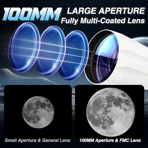 90mm Aperture Astronomy Telescopes for Adults - Professional High Powered Multi-Coated Portable Refractor Telescopes for Beginners & Kids with Travel Carry Bag