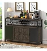 Aubtik Rustic Home Bar Serving Cart, Metal Wood Liquor Bar Cart with Wheels, 3 Tier Rolling Drink...