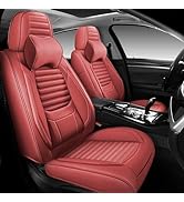 GEEYONTEK Car Seat Covers Full Set, Leather Seat Covers Front and Rear 5 Seats with Headrest Pill...
