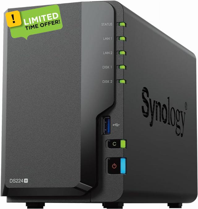 Synology 2-Bay DiskStation DS224+ NSA Server | Intel Celeron J4125 4-Core 2.0 GHz | 6GB DDR4 RAM | 8TB (2 x 4) 3.5" HDD