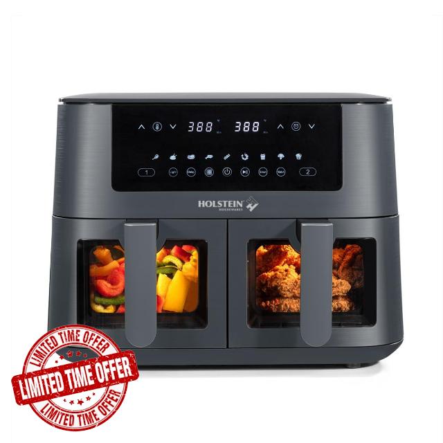 Holstein Housewares 8.4QT Dual Basket Digital Air Fryer with viewing window and led display with 7 preset options. Fry