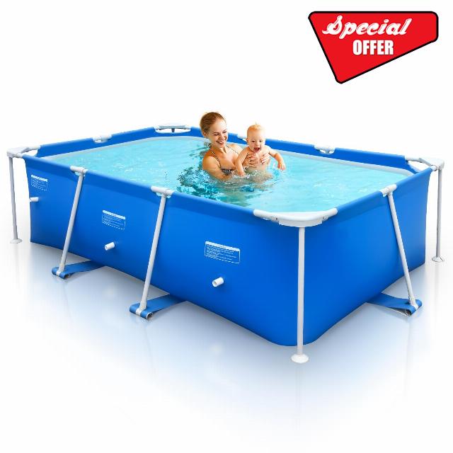 Metal Pro 8'3" X 5' X 26" Rectangle Pool Durable Steel Frame Above Ground Pool for Outdoor Backyard Swimming Pool Suitable Friends Family Adults Kids