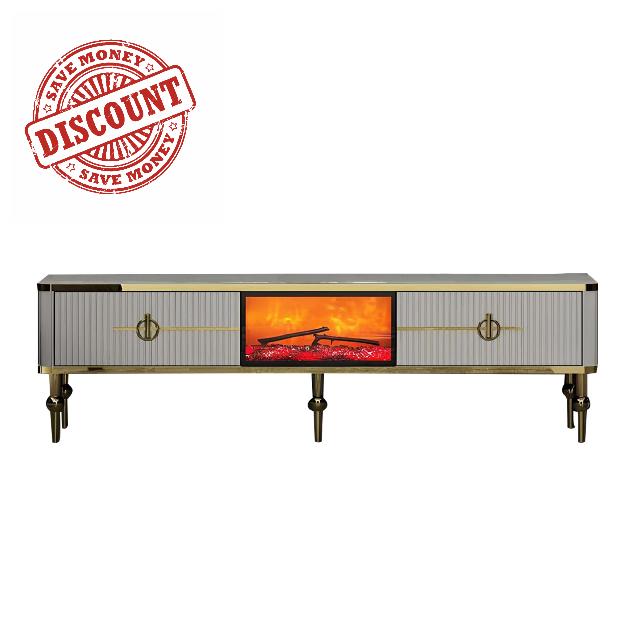 Fireplace TV Stand - Modern High Gloss LED Entertainment Center for Living Room and Bedroom - TV Console with Drawers - Farmhouse TV Stand with Fireplace (Grey - Gold)