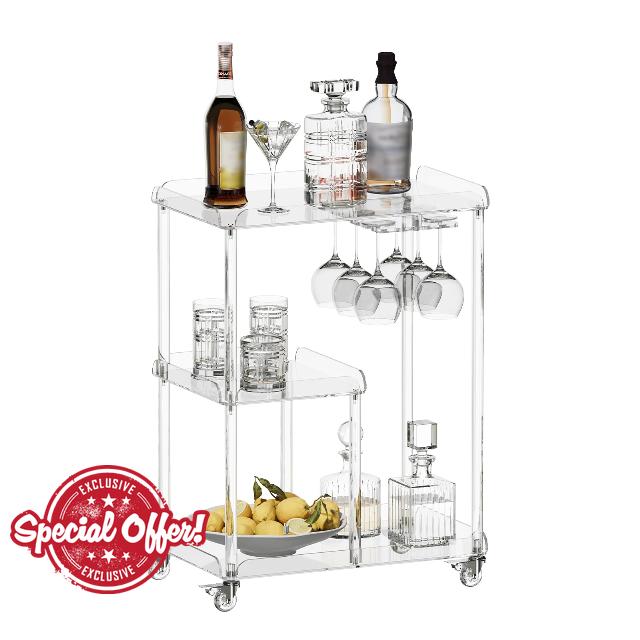 HMYHUM Acrylic Bar Cart with 4 Lockable Wheels
