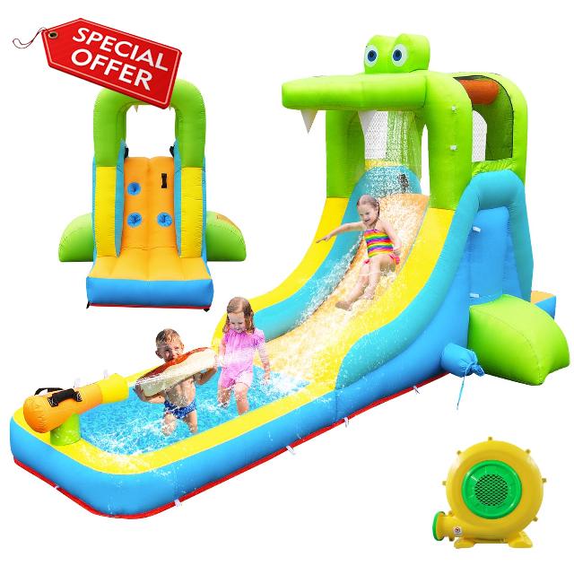 Inflatable Water Slide - Crocodile Theme Bounce House Water Park with Blower