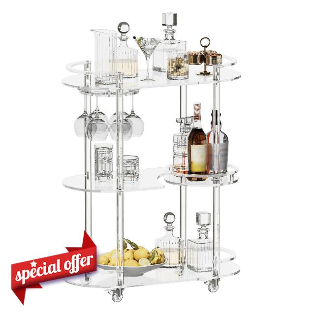HMYHUM Acrylic Bar Cart with Glass Holder