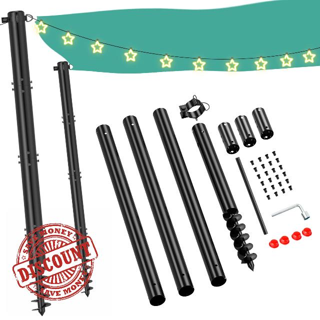 2 Pack 10Ft Shade Sail Poles with D-clamp Outdoor Sun Shade Cloth Pole Kit Heavy Duty Metal Post for Sun Shade Sail String Light Garden Yard Backyard Ground Grassland