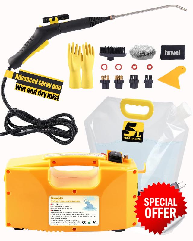 FoundGo 1700W Tankless Steam Cleaner with Trigger Control & 6 Brushes