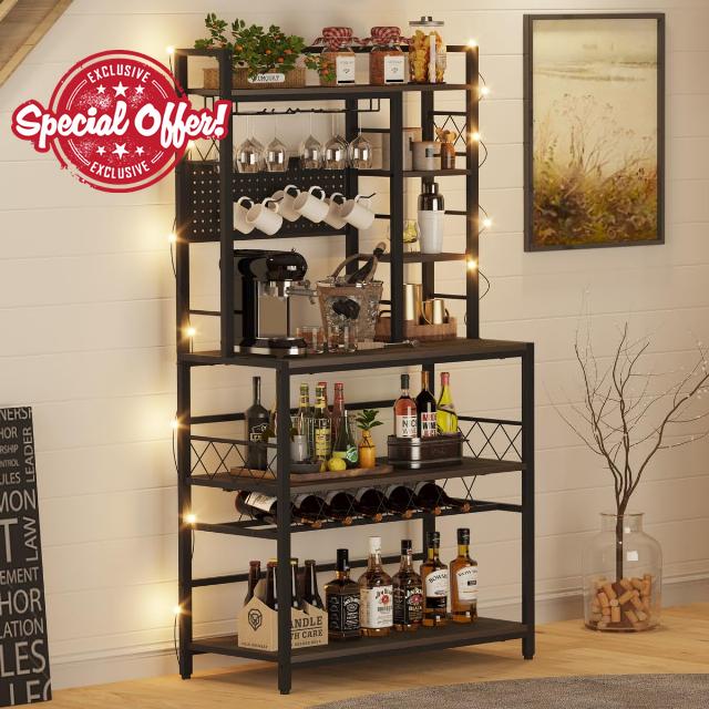 Freestanding Wine Rack Table with Glass and Wine Holder