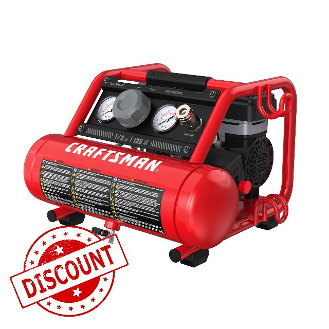CRAFTSMAN Air Compressor 1 Gallon Ultra Quiet & Oil-Free 1/2 HP Max 125 PSI Horizontal Portable Air Compressor