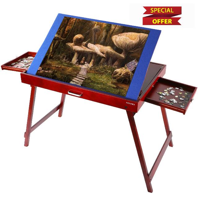 1500 Piece Puzzle Table with Folding Legs 2 Drawers and Cover