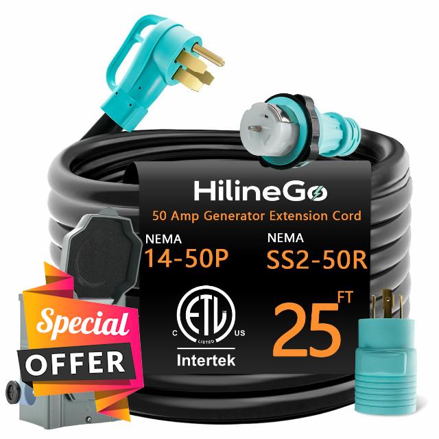 50 Amp Generator Cord 25FT and Power Inlet Box