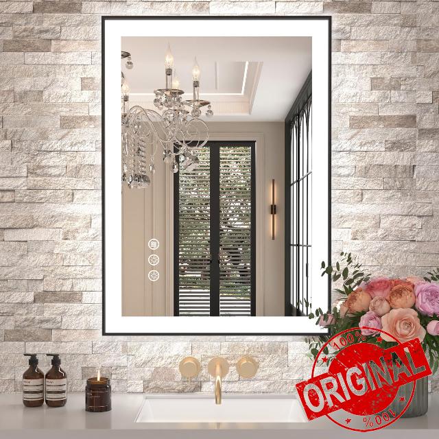 Amorho 20"x 28" LED Bathroom Mirror with Black Frame