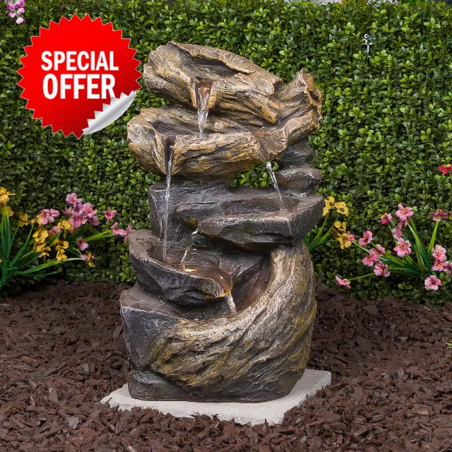 Alpine Corporation ZDQ104 Cascading Rock Warm White LED Floor Fountains