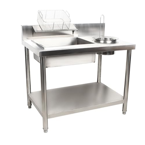 Stainless Steel Manual Prep Station Freestanding Breading Station Commercial Fried Chicken Ingredient Station Fried Food Prep Station for Kitchens