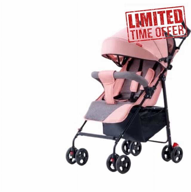 360° Universal Wheels Baby Lightweight Stroller Storage Basket Foldable Infant Strolling Cart with Canopy Adjustable Backrest (pink)