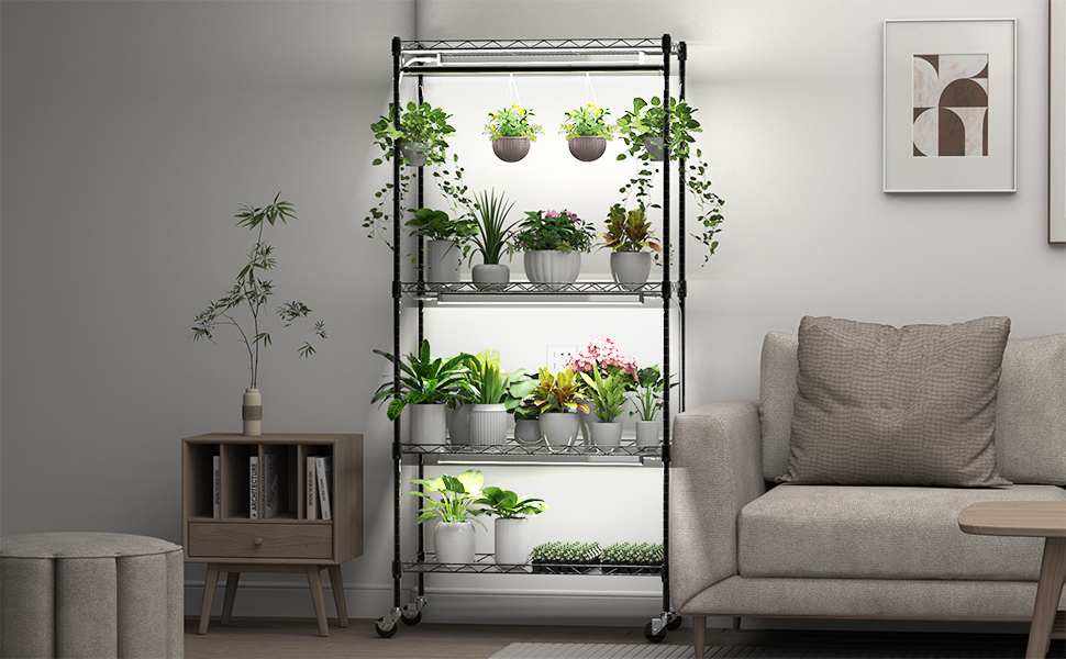plant shelf with grow light