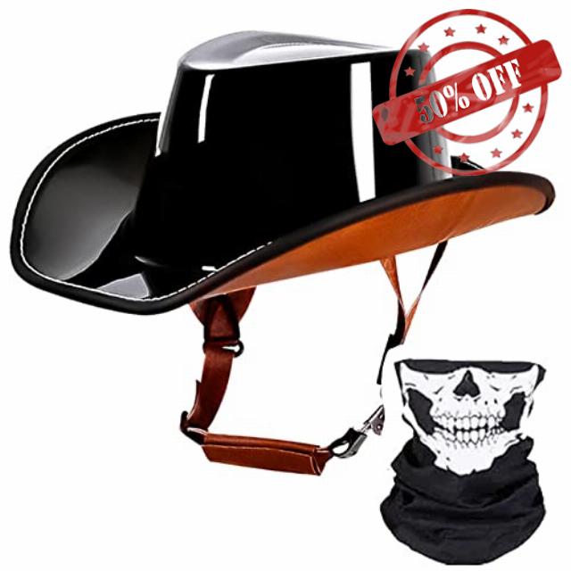 Personality Vintage Motorcycle Helmet Western Cowboy Hat Lightweight Motorcycle Half Helmet for Men Women Adult Open-Face Motorcycle Helmet with Quick Release Buckle DOT Approved