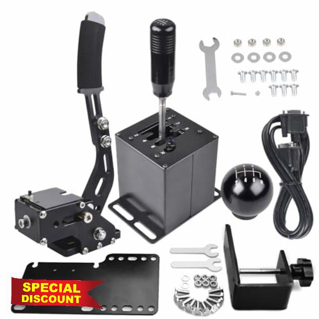 CNRAQR PS4 PS5 PC Racing Game USB Handbrake &Simulator Shifter 6+R H Gear Shifter Kit - Compatible with LOGITECH G29 Racing Game Wheels
