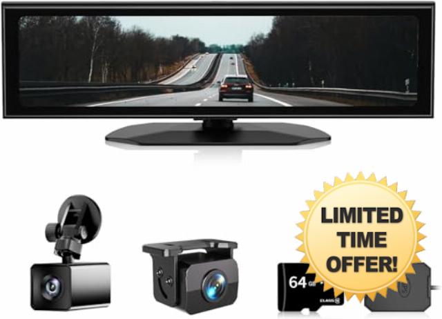 【2024 Newest】 AKEEYO NV-X 12" FHD Mirror Dash Cam Backup Camera