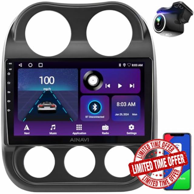 10.2 inch Car Stereo for Jeep Patriot Compass 2010-2016 Android 12.0 Microphone Auto Carplay 8Core QLED Touch Screen Radio GPS Navigation Voice Control Wireless 5GWIFI Head Unit Upgrade (2RAM+32ROM)