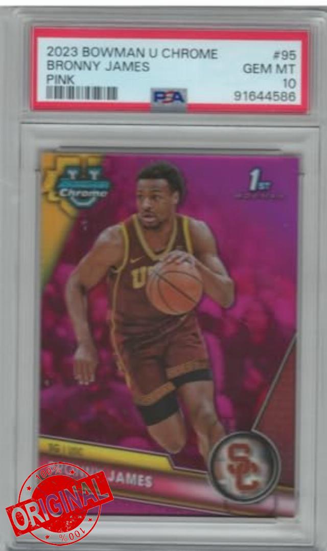 PSA Gem Mint 10 2023 Bowman Chrome 1st University Bronny James Pink Refractor Rookie Card