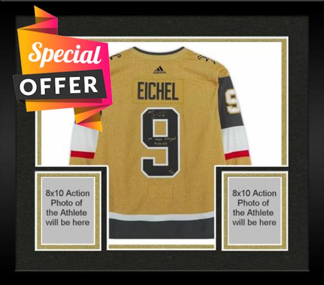 Framed Jack Eichel Vegas en Knights Autographed Adidas Authentic Jersey with "1st Stanley Cup Playoff Goal 4-20-23" Inscription - Limited Edition of 23 - Autographed NHL Jerseys