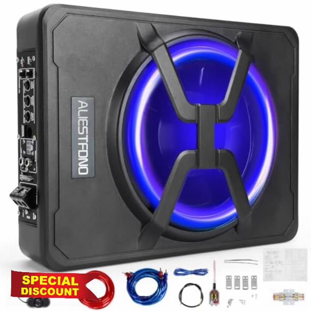 10 Inch 800W Under Seat Car Subwoofer Bass Active Stereo with Multi Colors Ambient Lighting